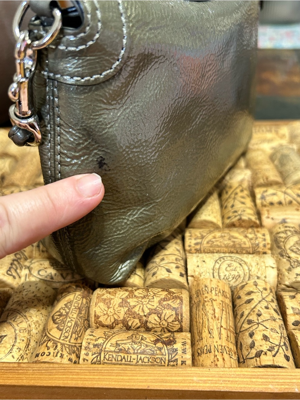 Coach Mini Metallic Olive Green Wristlet - Picture 9 of 16